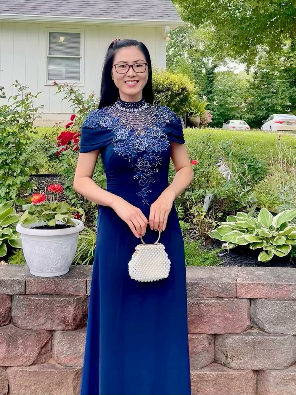 Ao dai chiffon 4 tà, Vietnamese women’s traditional long dress set m 2 blue 🎁